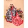 Generic Women's Linen Cotton Printed Saree With Unstitched Blouse 5.5Mtr (Grey)