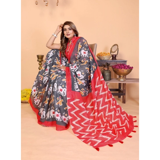 Generic Women's Linen Cotton Printed Saree With Unstitched Blouse 5.5Mtr (Grey) Generic Women's Linen Cotton Printed Saree With Unstitched Blouse 5.5Mtr (Grey)