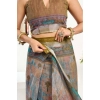 Generic Women's Faux Linen Printed Ready to wear Saree With Unstitched Blouse 5.5Mtr (Multicolor)