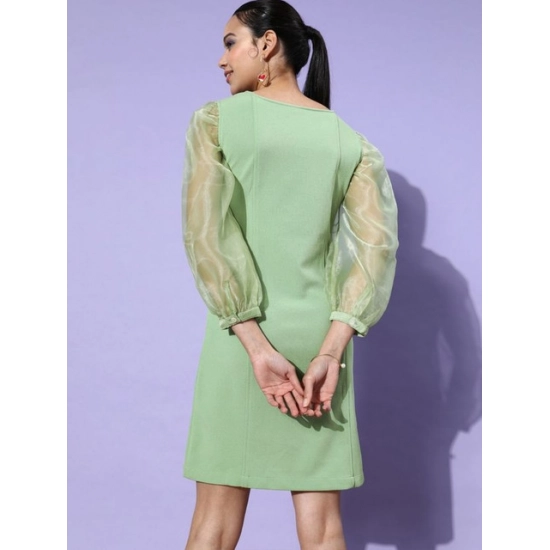 Generic Women's Organza And Polyester Lycra Solid Long Sleeves Dress (Green) Generic Women's Organza And Polyester Lycra Solid Long Sleeves Dress (Green)