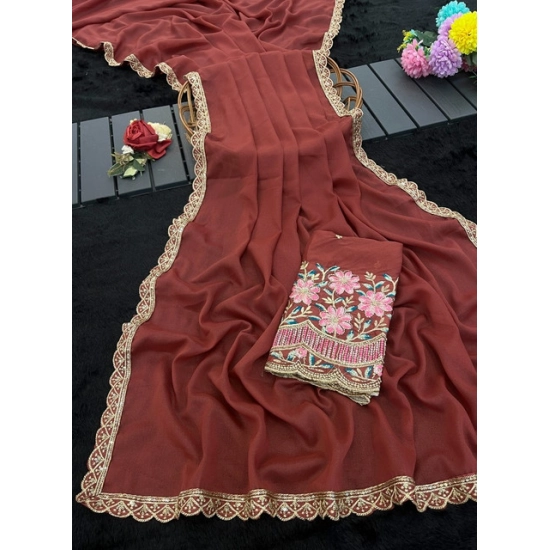 Generic Women's Georgette Embellished Saree With Unstitched Blouse 5.5Mtr (Brown) Generic Women's Georgette Embellished Saree With Unstitched Blouse 5.5Mtr (Brown)