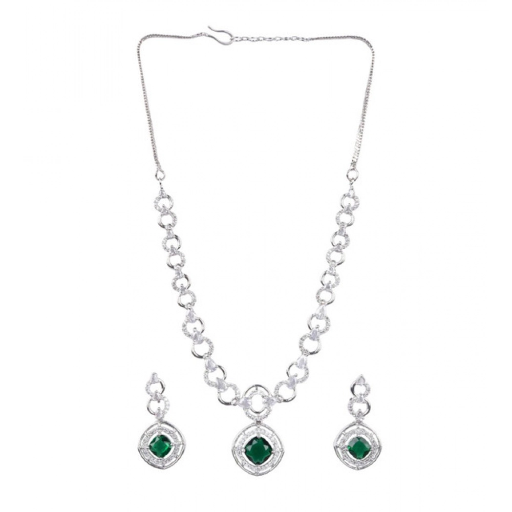 Generic Women's Brass Silver Plated Necklace set (Green) Generic Women's Brass Silver Plated Necklace set (Green)