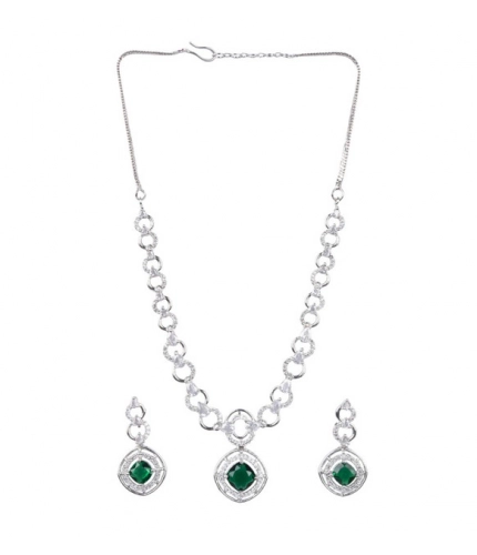 Generic Women's Brass Silver Plated Necklace set (Green)