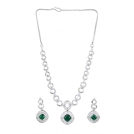 Generic Women's Brass Silver Plated Necklace set (Green) Generic Women's Brass Silver Plated Necklace set (Green)