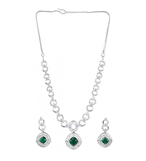 Generic Women's Brass Silver Plated Necklace set (Green) Generic Women's Brass Silver Plated Necklace set (Green)