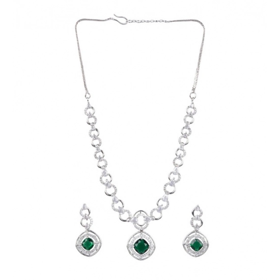 Generic Women's Brass Silver Plated Necklace set (Green) Generic Women's Brass Silver Plated Necklace set (Green)