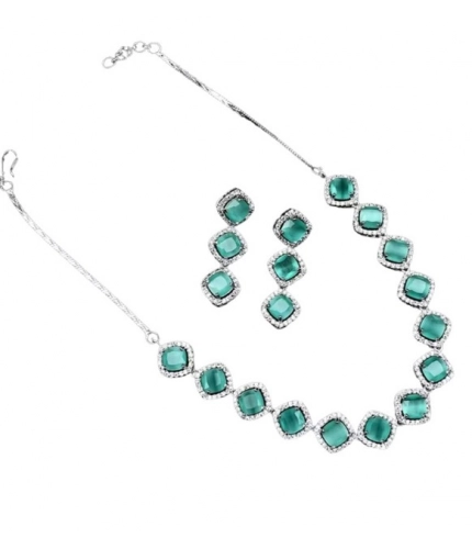 Generic Women's Brass Silver Plated Necklace set (Turquoise)