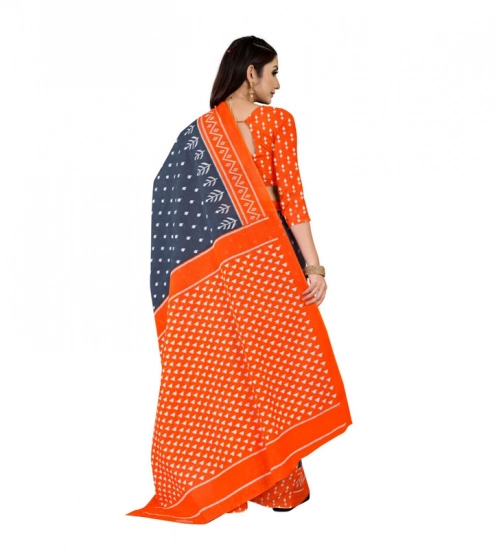 Generic Women's Soft Pure Cotton Printed Saree With Unstitched Blouse 5.5Mtr (Grey)