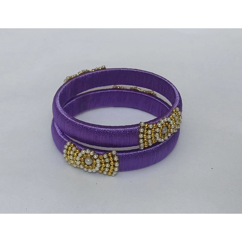 Generic Women's Plastic Silk Thread Bangles (Light Violet, Size: 2.4)