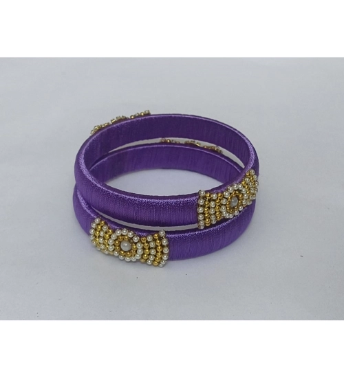 Generic Women's Plastic Silk Thread Bangles (Light Violet, Size: 2.4)