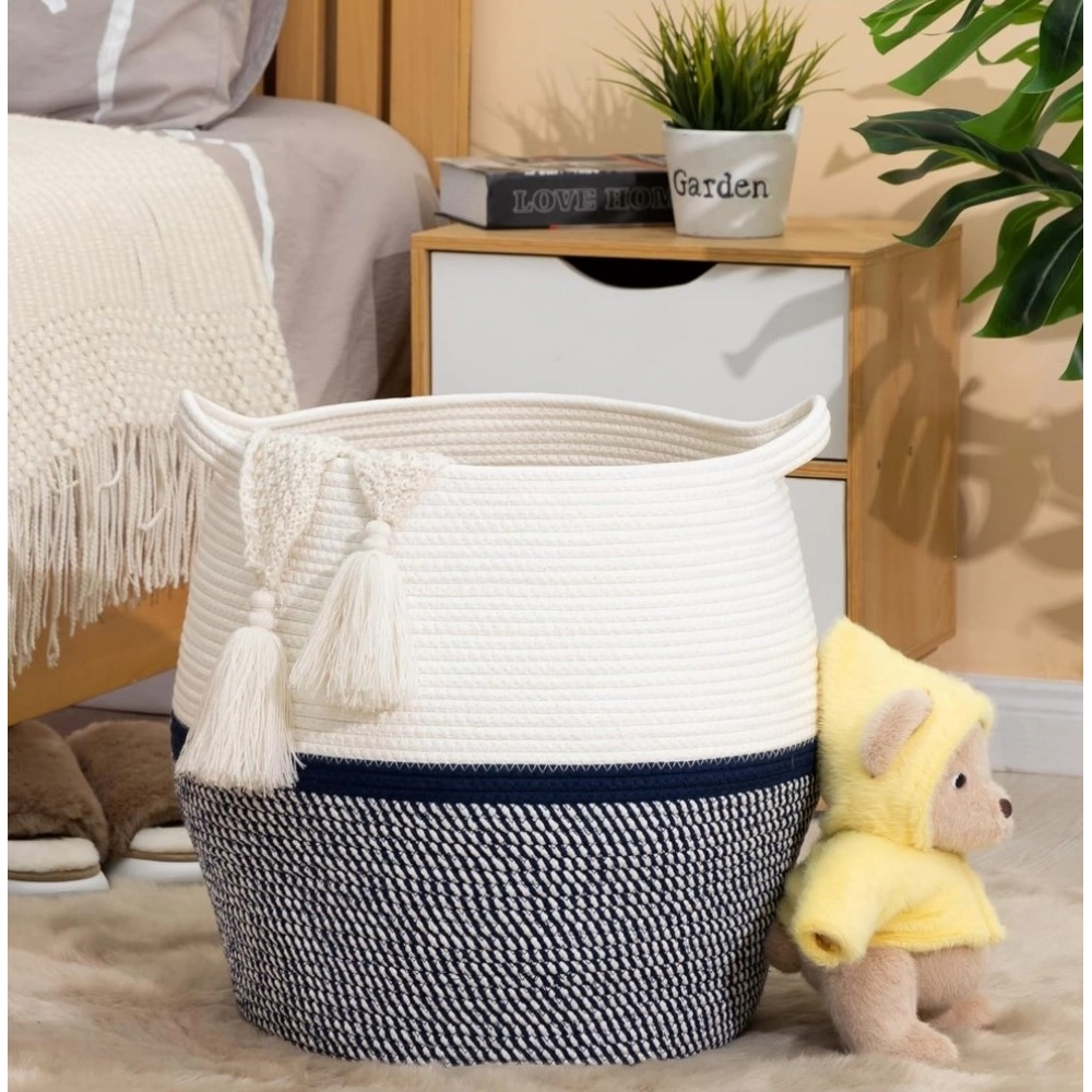 Generic Cotton Matka 14x12 Inch Storage Basket For Clothes With Out Lid (Gray-White) Generic Cotton Matka 14x12 Inch Storage Basket For Clothes With Out Lid (Gray-White)