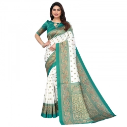 Generic Women's Litchi silk Printed Saree With Unstitched Blouse  5-6 Mtrs (Turquoise Blue)