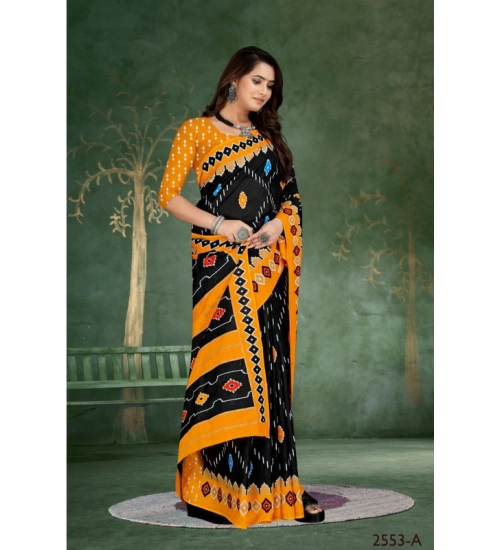 Generic Women's Soft Pure Cotton Printed Saree With Unstitched Blouse 5.5Mtr (Black)