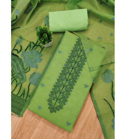 Generic Women's Banarasi Silk Printed Unstitched Salwar Suit Material With Dupatta (Pista, 3Mtrs)