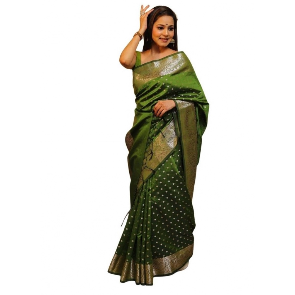 Generic Women's Soft Lichi Silk Printed Saree With Unstitched Blouse 5.5Mtr (Green) Generic Women's Soft Lichi Silk Printed Saree With Unstitched Blouse 5.5Mtr (Green)