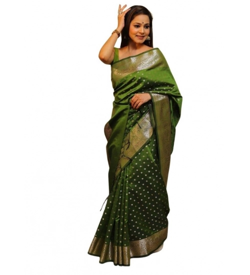 Generic Women's Soft Lichi Silk Printed Saree With Unstitched Blouse 5.5Mtr (Green)