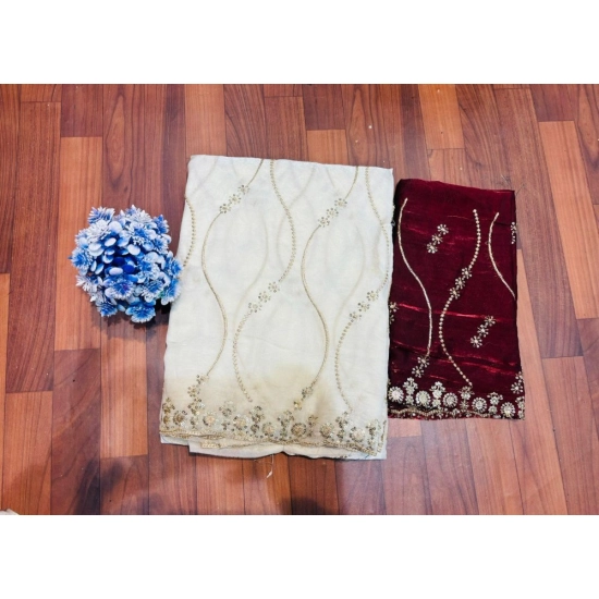 Generic Women's Slik Embellished Saree With Unstitched Blouse 5.5Mtr (White)