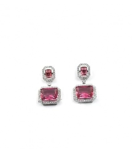 Generic Women's Brass Silver Plated Drop Earrings (Red)