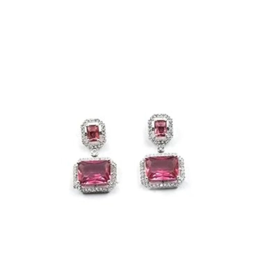Generic Women's Brass Silver Plated Drop Earrings (Red) Generic Women's Brass Silver Plated Drop Earrings (Red)