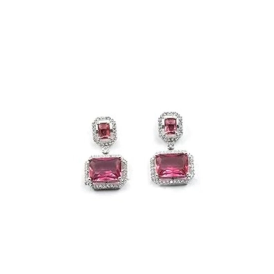 Generic Women's Brass Silver Plated Drop Earrings (Red) Generic Women's Brass Silver Plated Drop Earrings (Red)