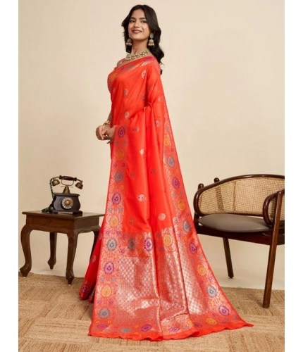 Generic Women's Faux_Banarasi_Silk Woven Saree With Unstitched Blouse 5.5Mtr (Coral)