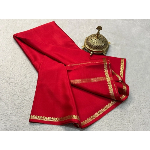 Women's Crepe Chit Pallu Solid Saree With Unstitched Blouse 5.5Mtr (Red) Women's Crepe Chit Pallu Solid Saree With Unstitched Blouse 5.5Mtr (Red)