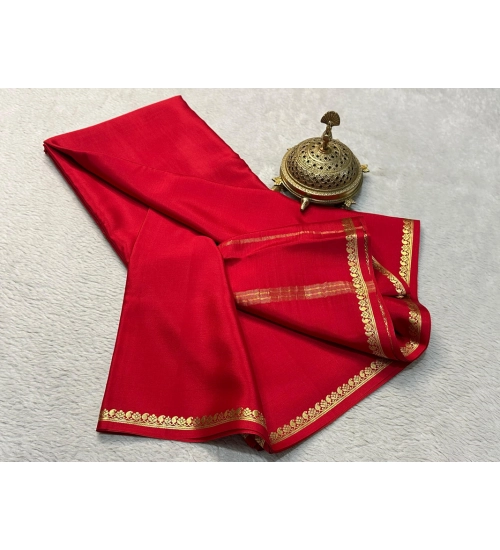 Generic Women's Crepe Chit Pallu Solid Saree With Unstitched Blouse 5.5Mtr (Red)