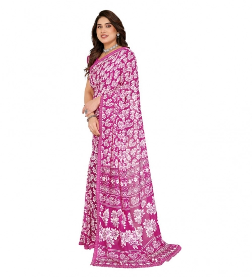 Generic Women's Georgette Printed Saree With Unstitched Blouse 5.5Mtr (Pink)