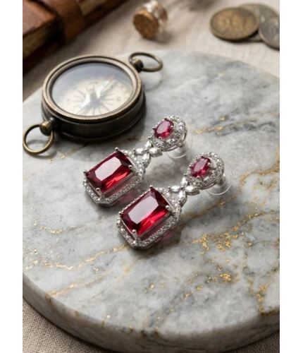 Generic Women's Brass Silver Plated Drop Earrings (Red)
