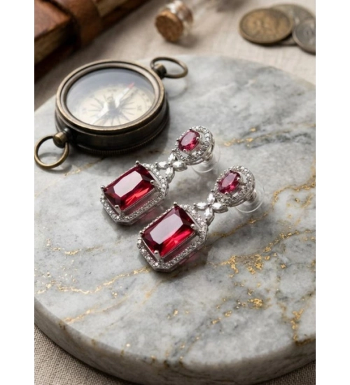 Generic Women's Brass Silver Plated Drop Earrings (Red)