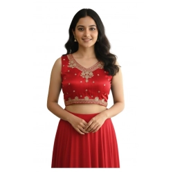 Generic Women's Zimmi Choo Embroidered V-Neck Padded Blouse (Red 38 Ready (Self Alterable 36–40)