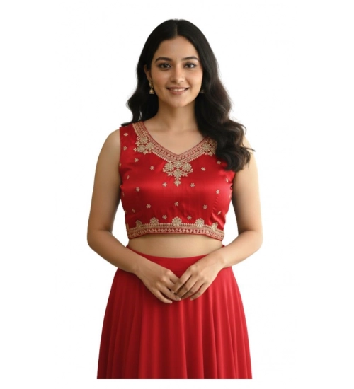 Generic Women's Zimmi Choo Embroidered V-Neck Padded Blouse (Red 38 Ready (Self Alterable 36–40)