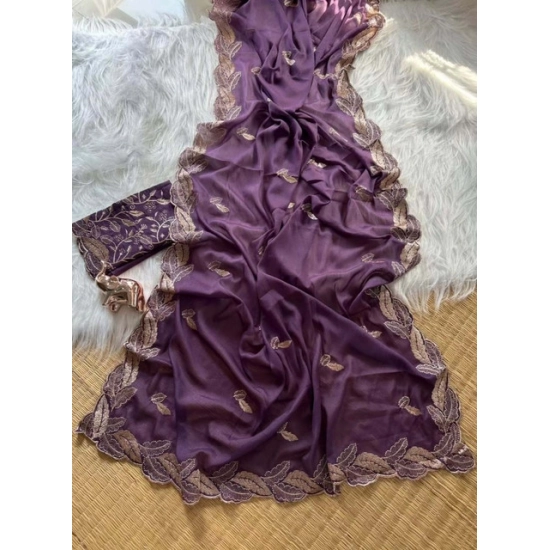 Generic Women's Georgette Embroidered Saree With Unstitched Blouse 5.5Mtr (Purple) Generic Women's Georgette Embroidered Saree With Unstitched Blouse 5.5Mtr (Purple)