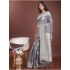 Generic Women's Linen Cotton Printed Saree With Unstitched Blouse 5.5Mtr (Grey)