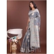 Generic Women's Linen Cotton Printed Saree With Unstitched Blouse 5.5Mtr (Grey)