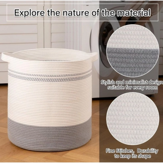 Generic Cotton Pack Of_1 12x14 Inch Storage Basket For Clothes (Grey-White) Generic Cotton Pack Of_1 12x14 Inch Storage Basket For Clothes (Grey-White)