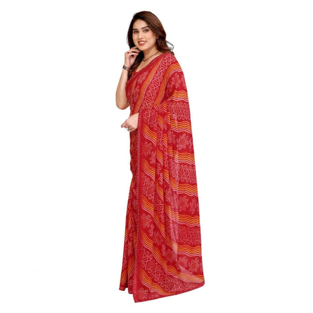 Generic Women's Georgette Printed Saree With Unstitched Blouse 5.5Mtr (Red) Generic Women's Georgette Printed Saree With Unstitched Blouse 5.5Mtr (Red)
