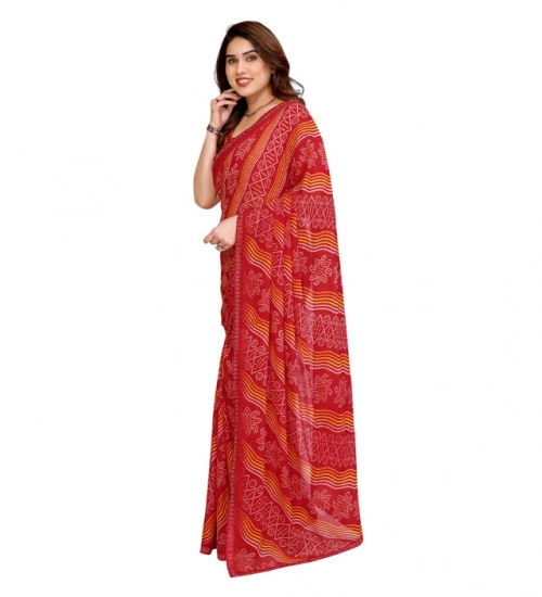 Generic Women's Georgette Printed Saree With Unstitched Blouse 5.5Mtr (Red)