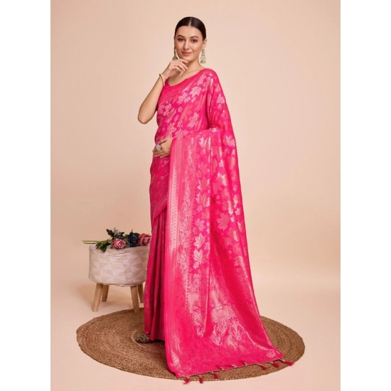 Generic Women's Soft Silk Jacquard Saree With Unstitched Blouse 5.5Mtr (Pink)