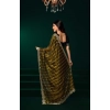 Generic Women's Net Sequence Saree With Unstitched Blouse 5.5Mtr (Olive)