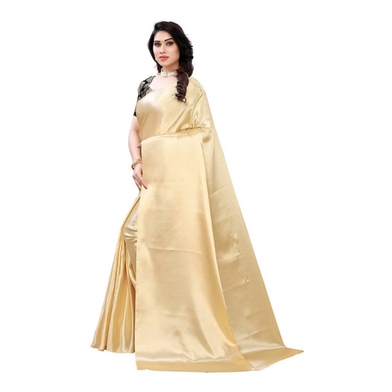 Generic Women's Satin Printed Saree With Unstitched Blouse 5.5Mtr (Chiku)
