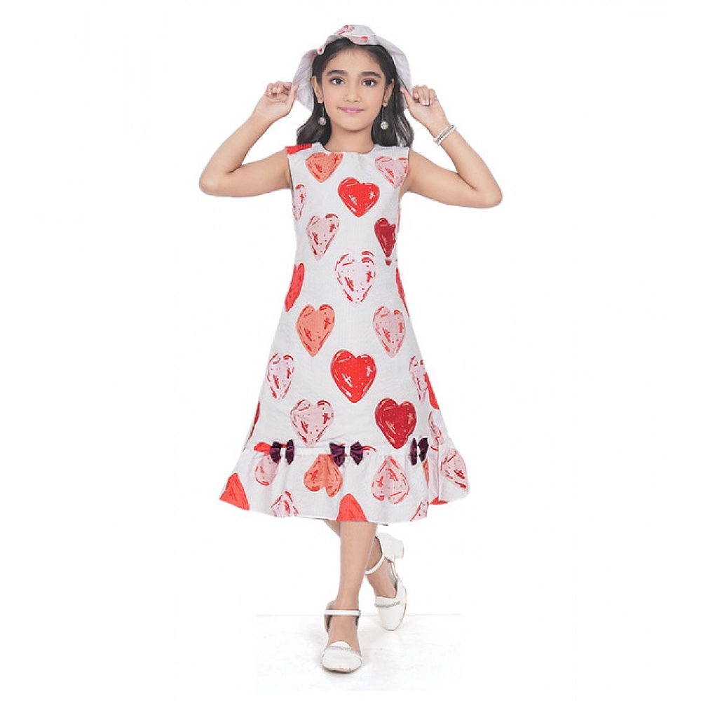Generic Girl's Popcorn Printed Sleeve Less Round Neck Dress (Red)