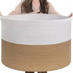 Generic Cotton Pack Of_1 16x14 Inch Storage Basket For Clothes With Out Lid (Beige-White)