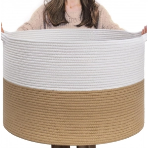 Generic Cotton Pack Of_1 16x14 Inch Storage Basket For Clothes With Out Lid (Beige-White)