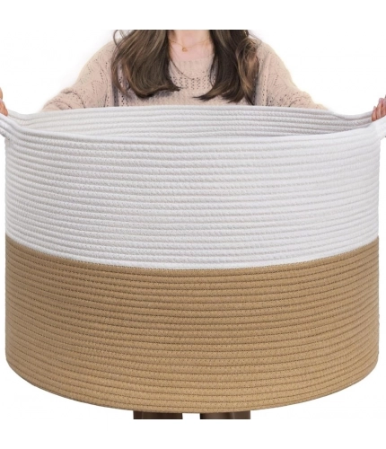 Generic Cotton Pack Of_1 16x14 Inch Storage Basket For Clothes With Out Lid (Beige-White)