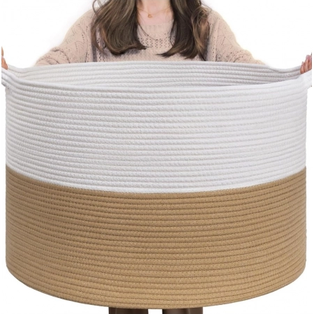 Generic Cotton Pack Of_1 16x14 Inch Storage Basket For Clothes With Out Lid (Beige-White)