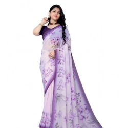Generic Women's Georgette Floral Printed Saree With Unstitched Blouse 5.5Mtr (Purple)