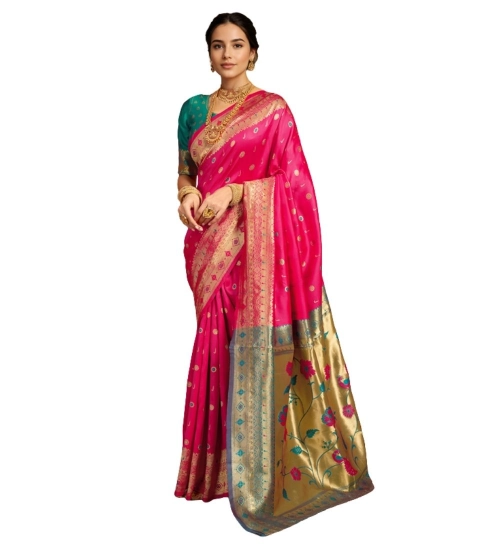 Generic Women's Silk Blend Zari Weaving Saree With Unstitched Blouse 5.5Mtr (Pink)