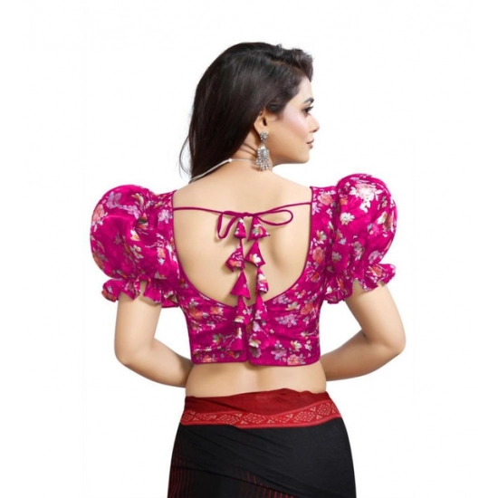 Generic Women's Organza Printed V Neck Puff Sleeve Readymade Blouse (Pink 38 , Alterable up to 42)-PID65869 Generic Women's Organza Printed V Neck Puff Sleeve Readymade Blouse (Pink 38 , Alterable up to 42)-PID65869