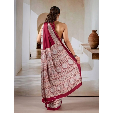 Generic Women's Satin Crepe Printed Saree With Unstitched Blouse 5.5Mtr (Maroon)